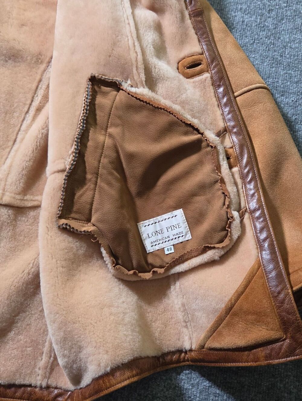 Vintage Lone Pine Shearling Coat 48 Real Leather Sheepskin - Picture 5 of 15